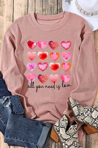 Thumbnail for ALL YOU NEED IS LOVE Heart Round Neck Sweatshirt - T - 1 COLOR -