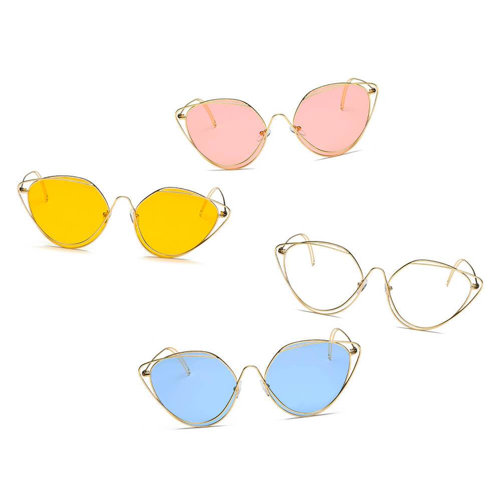 Lisle | Women Fashion Round Wire Art Cat Eye Sunglasses - 4 COLORS -