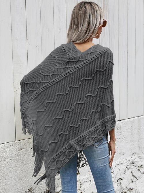 Texture Fringe Hem Poncho - 1 SIZE - T - 1 COLOR -