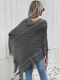 Thumbnail for Texture Fringe Hem Poncho - 1 SIZE - T - 1 COLOR -