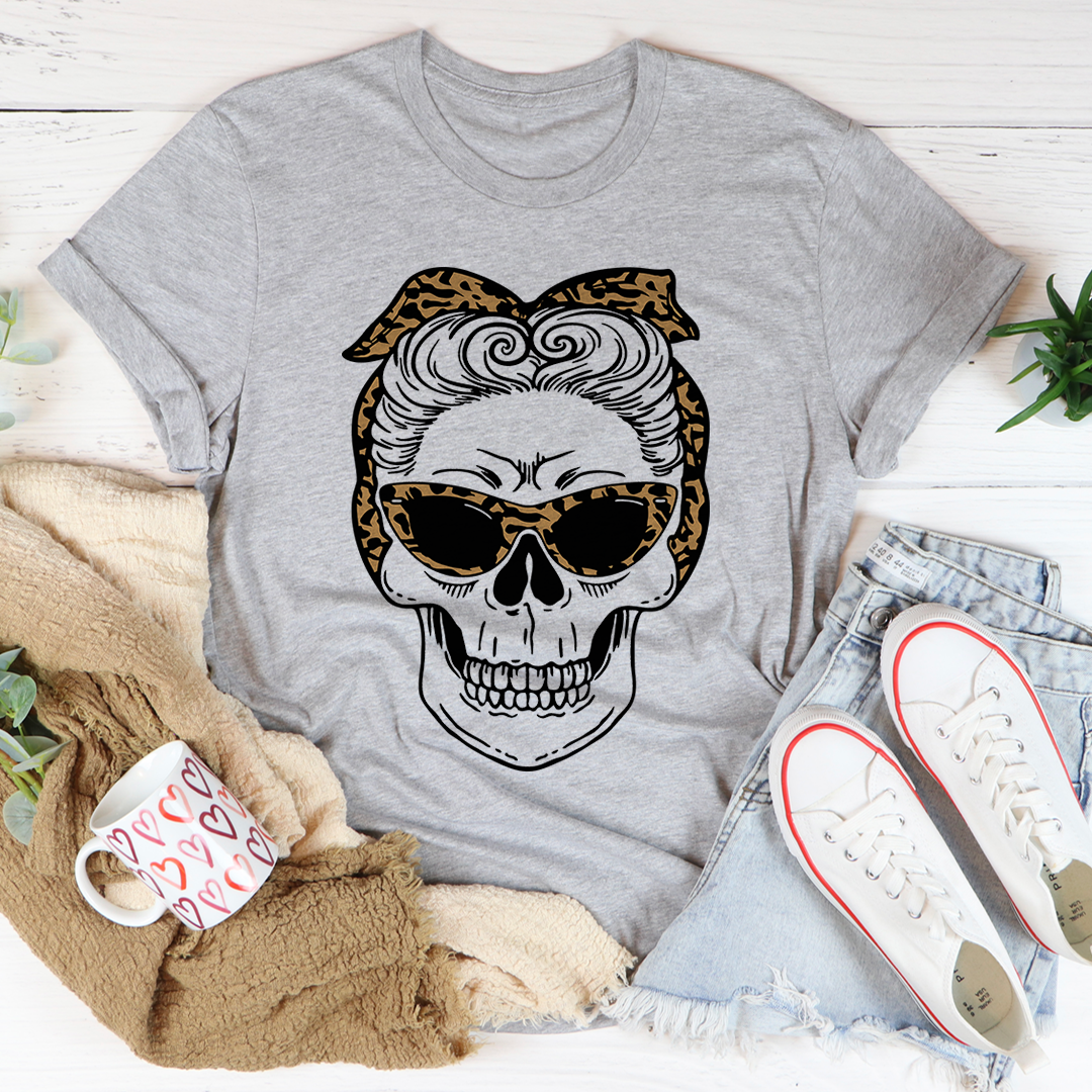 Skull With Leopard Bandana T-Shirt - 4 COLORS -