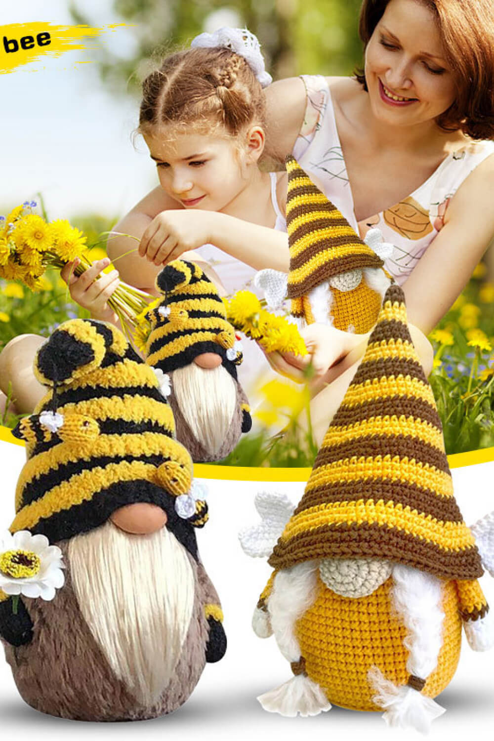 Set of 2 Bee Gnomes - 9.5" - 2 PCS - 2 TYPES / SET - [5-10 DAY DELIVERY] - T -