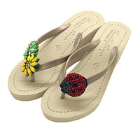 Thumbnail for SAND BY SAYA N.Y. - Ladybug & Yellow Daisy - Red and Yellow Embellished motifs Mid Wedge Flip Flops - 2 COLORS -