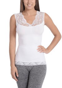 Thumbnail for Seamless Shaping Tank Top With Lace Detail White -