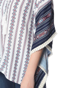 Thumbnail for Q2 - Navy Oversized Poncho Top in Tribe Print - 1 COLOR -