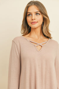 Thumbnail for Criss Cross Neck Long Sleeve Hacci Top - 5 COLORS -