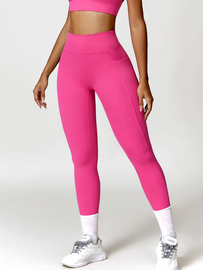 Ruched Pocketed High Waist Active Leggings - T - 4 COLORS -