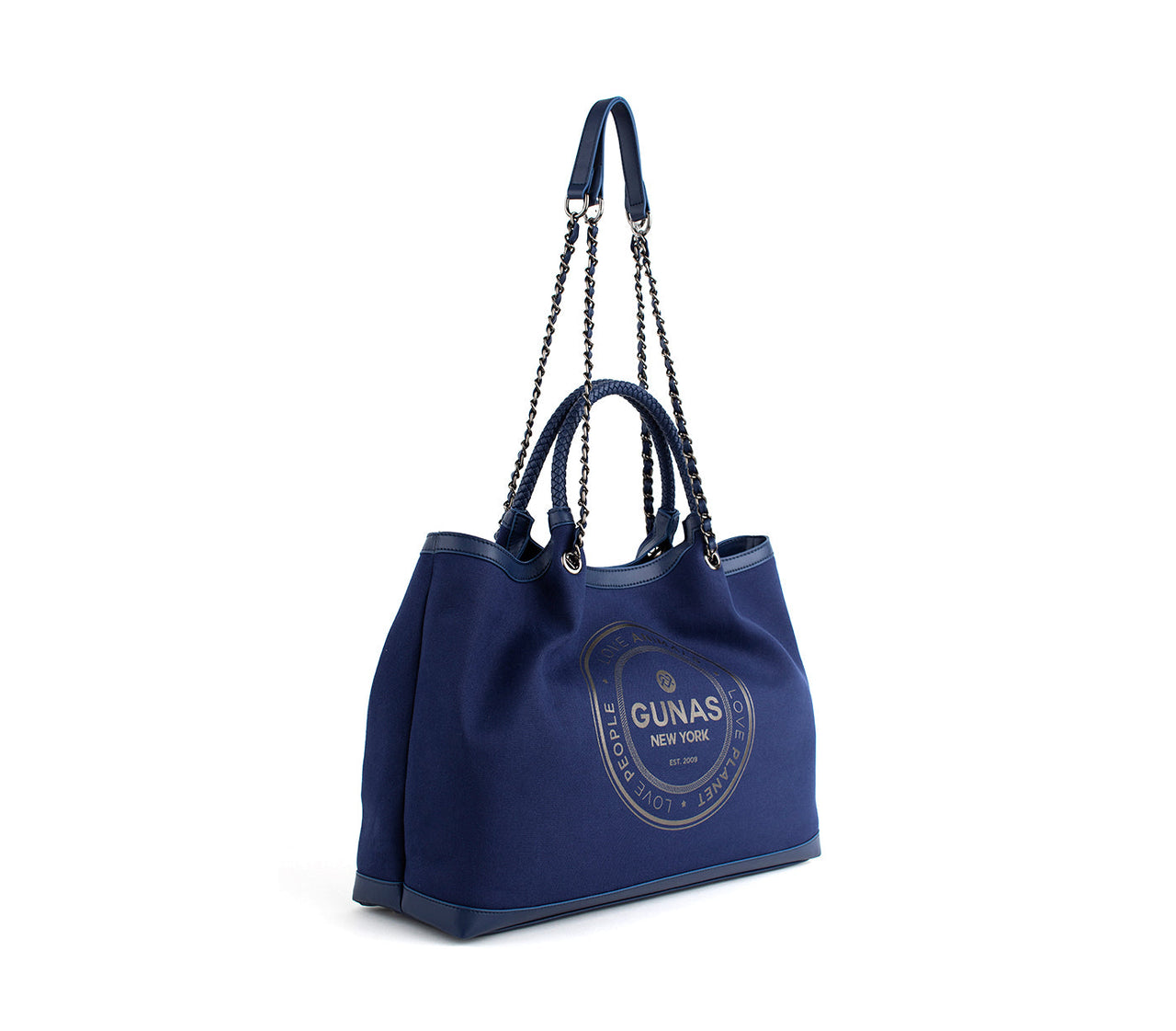 GUNAS NEW YORK - RUTH - Dark Blue Vegan Canvas Tote / comes with make-up bag & dust pouch - 1 COLOR -