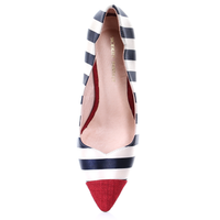 Thumbnail for Chrome Heel Two Tone Pointed Toe Pumps (Red)