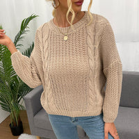 Thumbnail for Openwork Round Neck Dropped Shoulder Sweater - T - 1 COLOR -