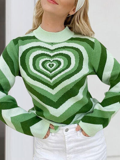 Heart Mock Neck Long Sleeve Sweater - T - 4 COLORS -