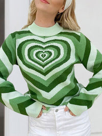 Thumbnail for Heart Mock Neck Long Sleeve Sweater - T - 4 COLORS -