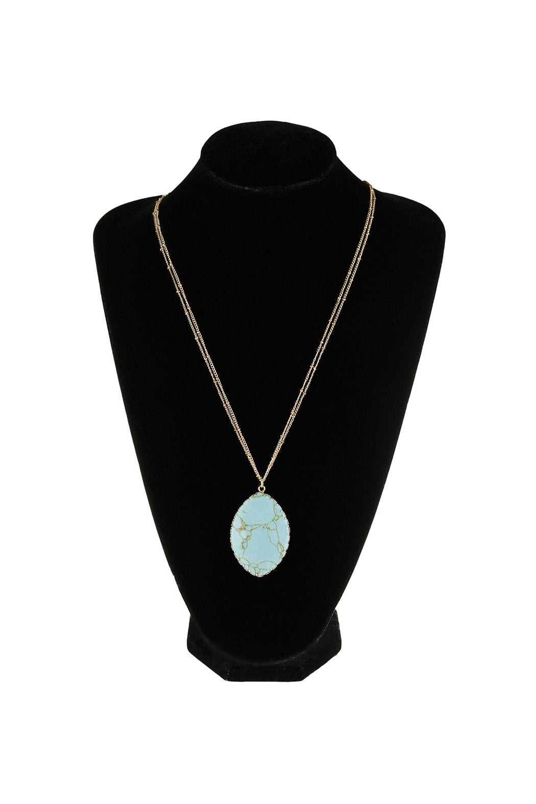 Natural Stone Wrap Oval Pendant Chain Necklace - 6 NATURAL STONES -