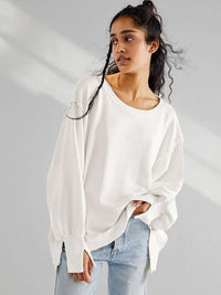 Thumbnail for Slit Round Neck Dropped Shoulder T-Shirt - T - 5 COLORS -