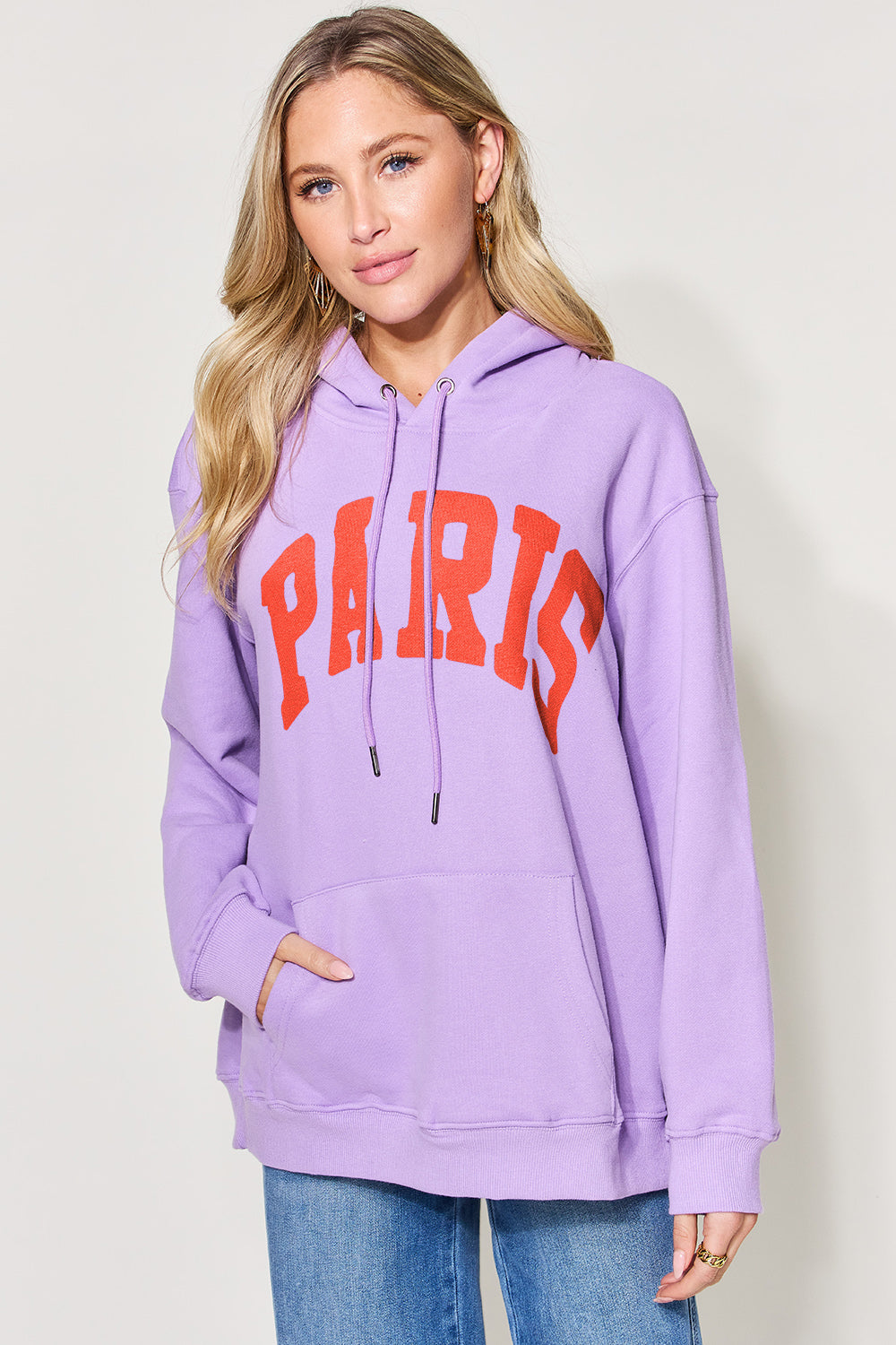 Simply Love Full Size PARIS Long Sleeve Drawstring Hoodie - T - 5 COLORS -