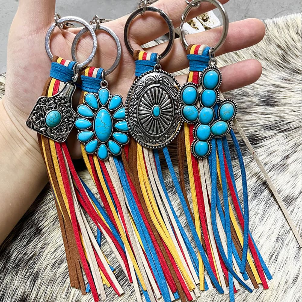 Turquoise Keychain with Tassel - T - 4 STYLES -