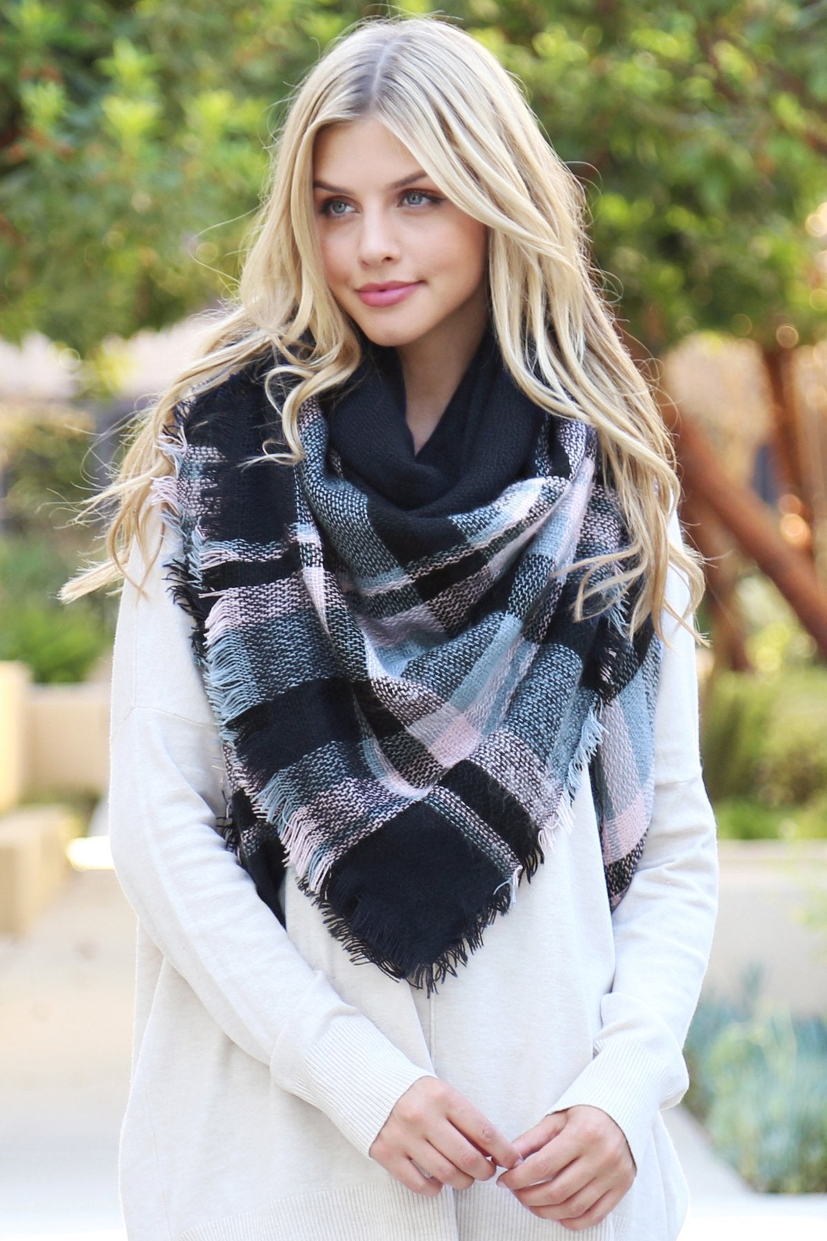 Riah Fashion - Blanket Fringed Scarf -