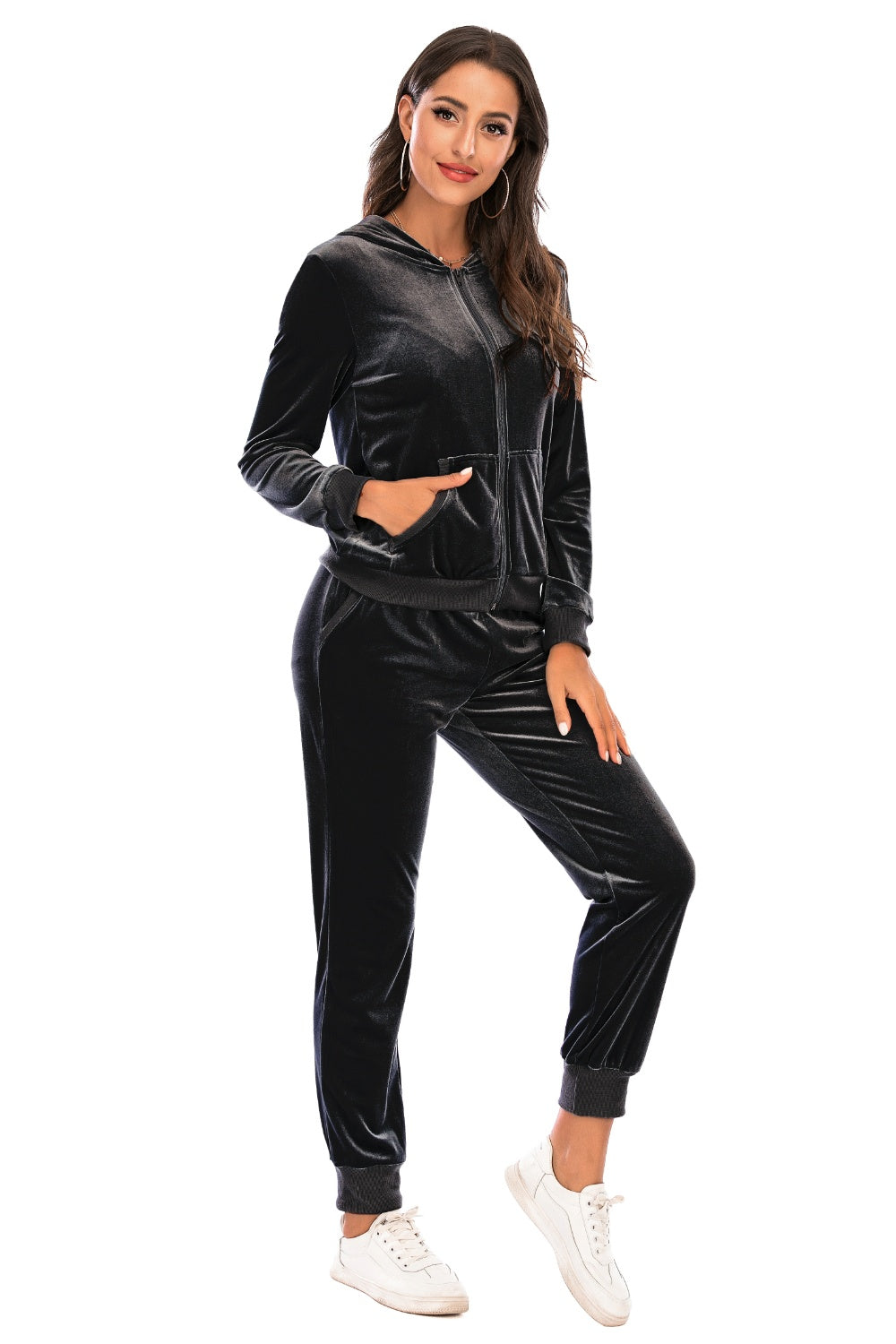 Zip-Up Hooded Jacket and Pants Set - 2 PCS. - T - 4 COLORS -