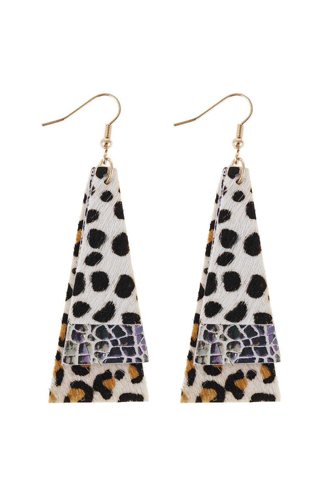 Animal Print Layered Leather Trapezoid Hook Earrings - 5 STYLES -