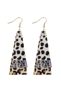 Thumbnail for Animal Print Layered Leather Trapezoid Hook Earrings - 5 STYLES -