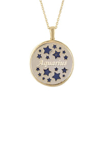 Thumbnail for Zodiac Lapis Lazuli Gemstone Star Constellation Pendant Necklace Gold Aquarius -