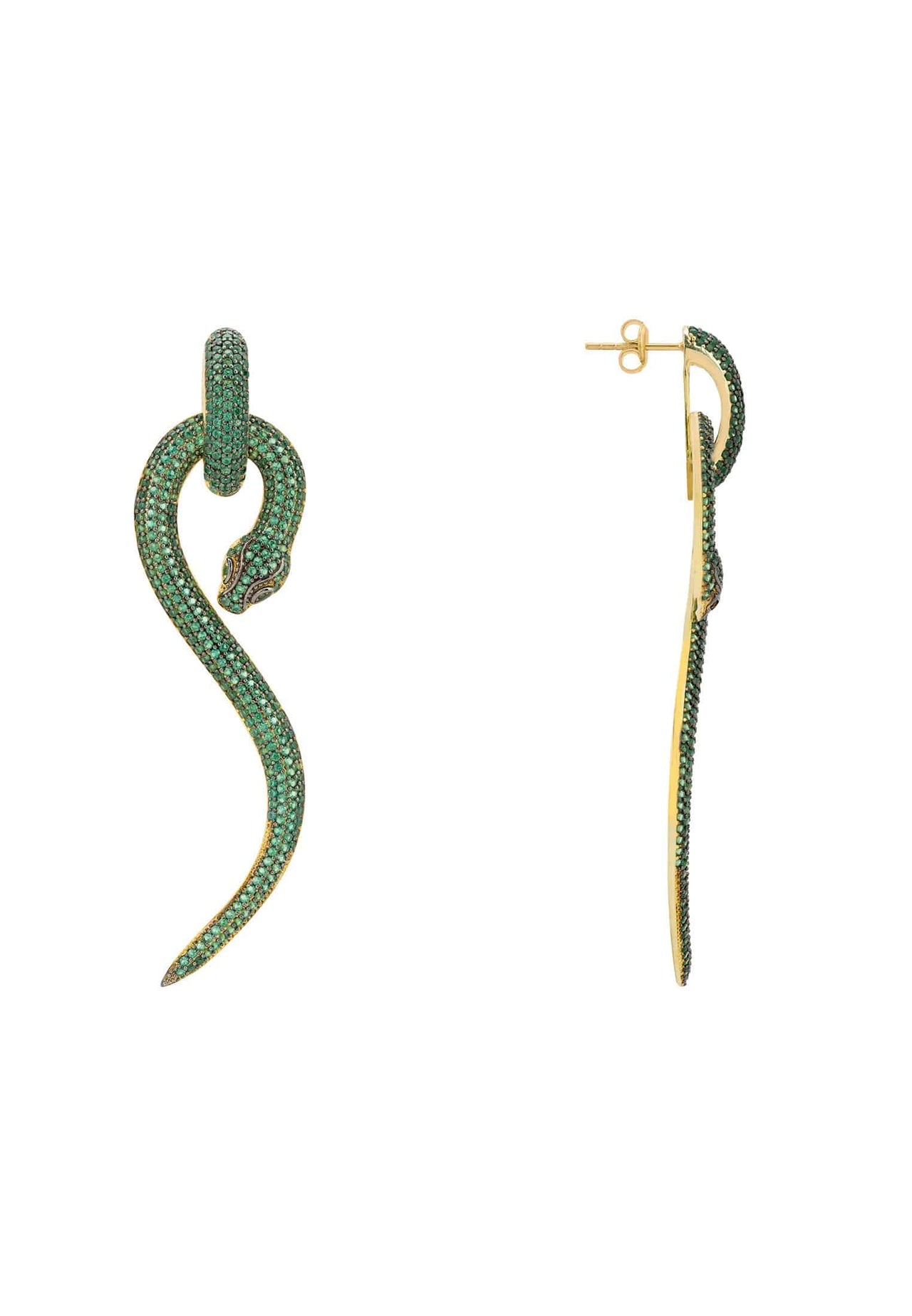 LATELITA - Anaconda Snake Drop Earrings Gold Emerald -