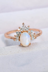 Thumbnail for 18K Rose Gold-Plated Natural Moonstone Ring - T - SIZES 6 THRU 9 - 1 FINISH -