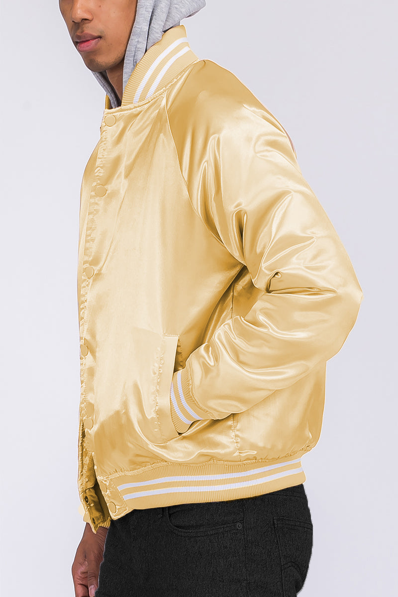 Satin Hooded Varsity Jacket - 7 COLORS -