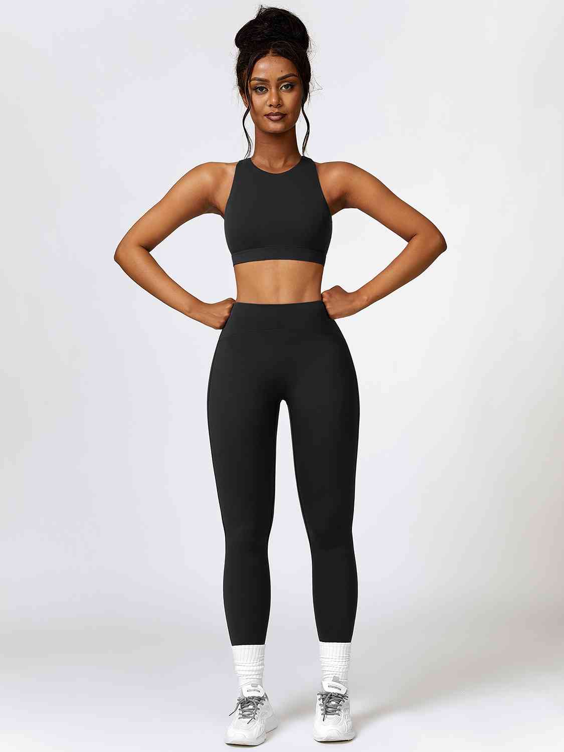 Cutout Cropped Sport Tank and Leggings Set - 2 PCS. - T - 5 COLOR -