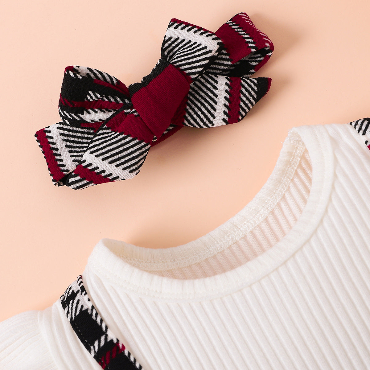 Plaid Print Bow Detail Dress with Headband - 2 PCS - T - 3 COLORS -