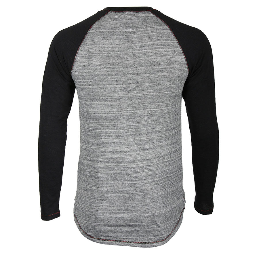 Long Sleeve Contrast Raglan Henley V-Neck T-Shirt - 1 COLOR