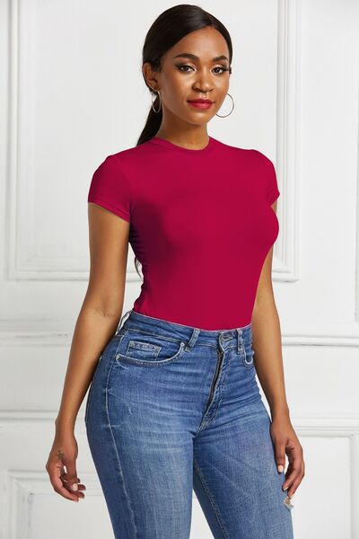 Round Neck Short Sleeve Bodysuit - T - 9 COLORS -