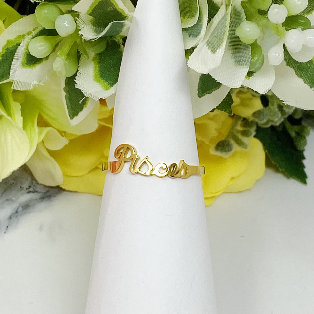 Ellison & Young - Scripted Zodiac Ring - 18K Gold plated - ALL 12 SIGNS / FIND YOURS! -