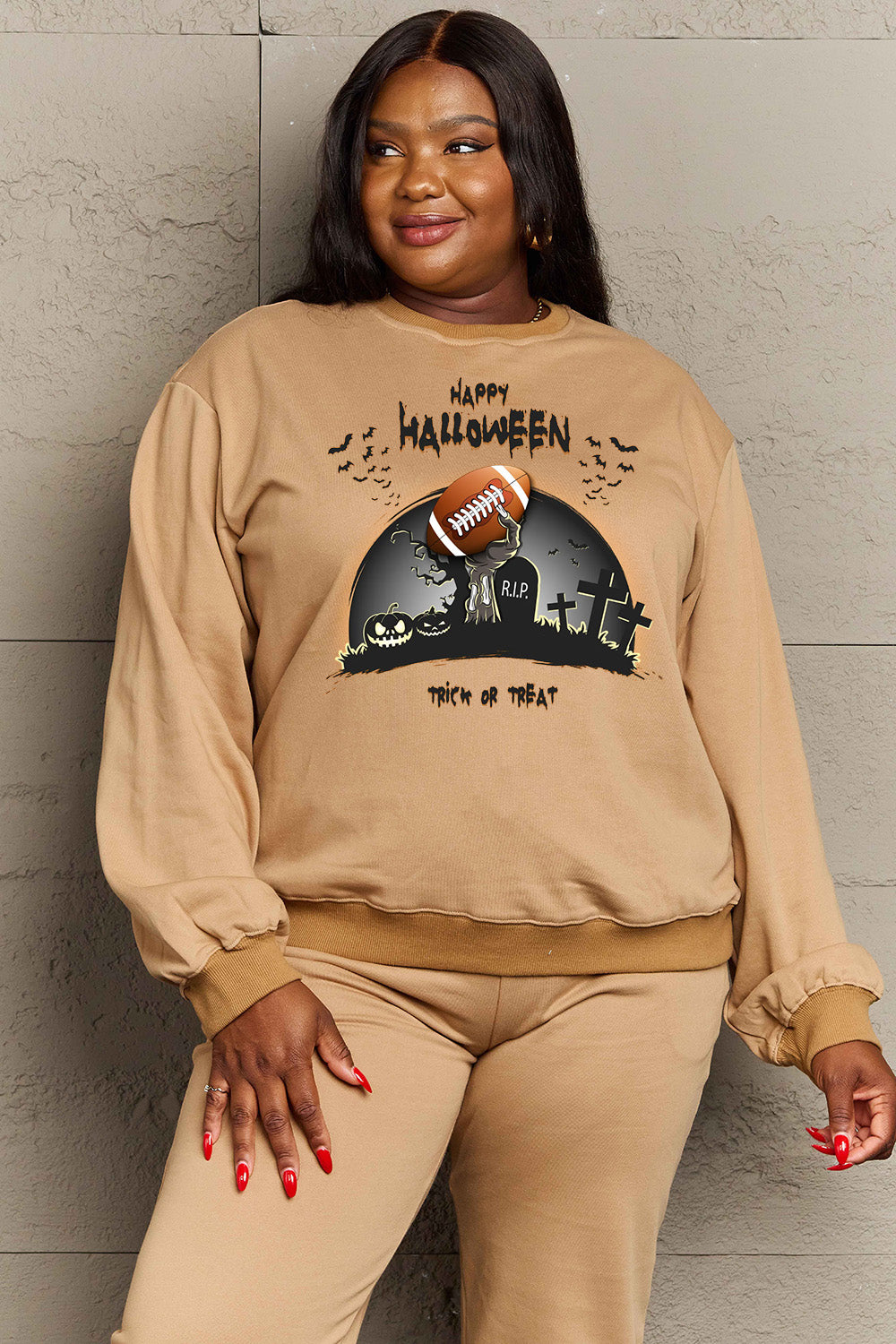 Simply Love Full Size HAPPY HALLOWEEN Graphic Sweatshirt - SIZES S THRU 3XL - T - 6 COLORS -