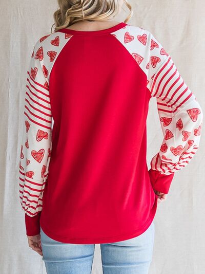 Heart Striped Quarter Button Long Sleeve T-Shirt - T - 1 COLOR -