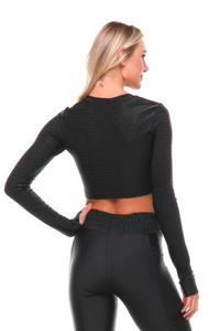 Thumbnail for Hellokini - Fearless Black Long Sleeve Crop Top - 1 COLOR -