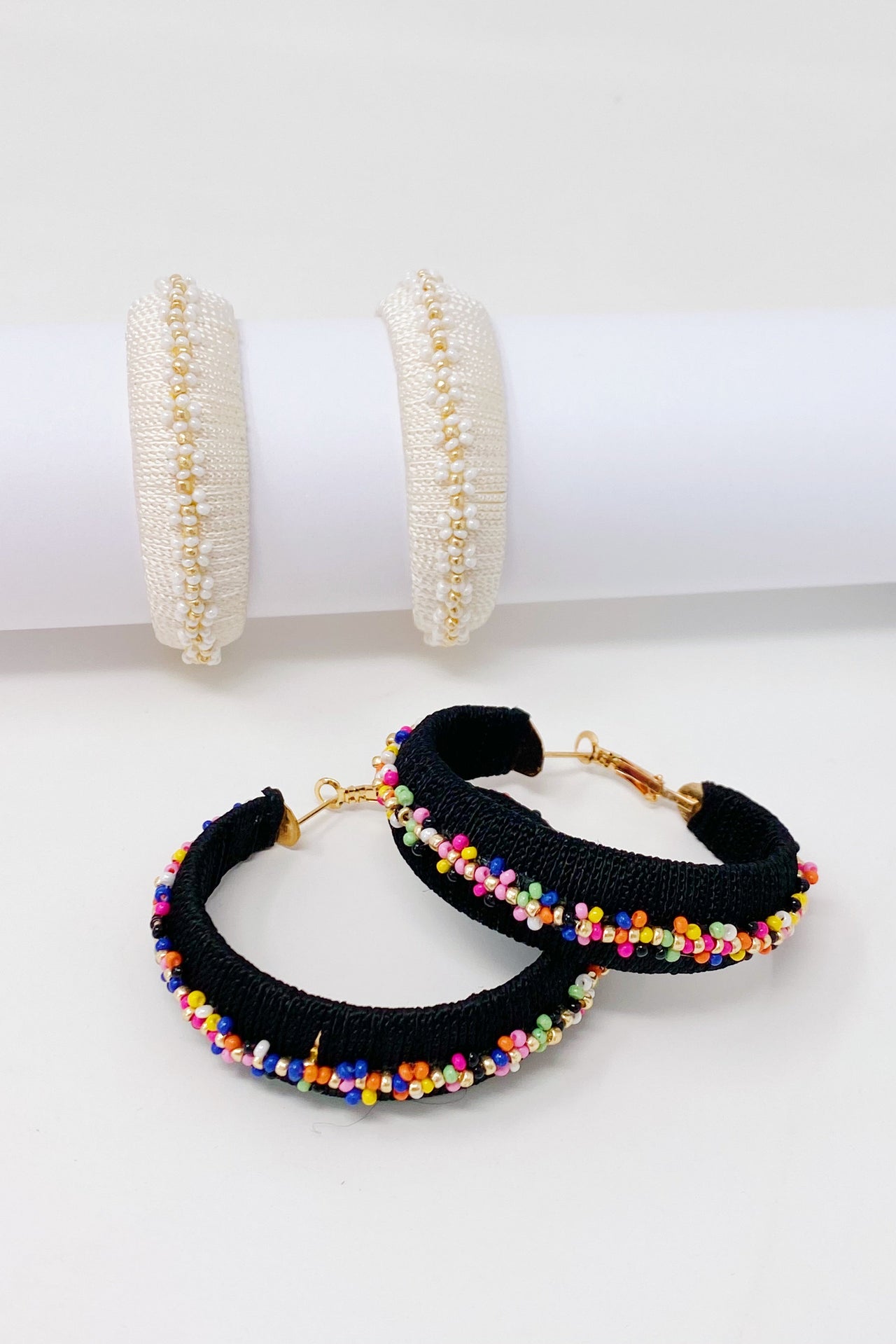 Ellison & Young - Beaded Hoop Earrings - 2 COLORS -