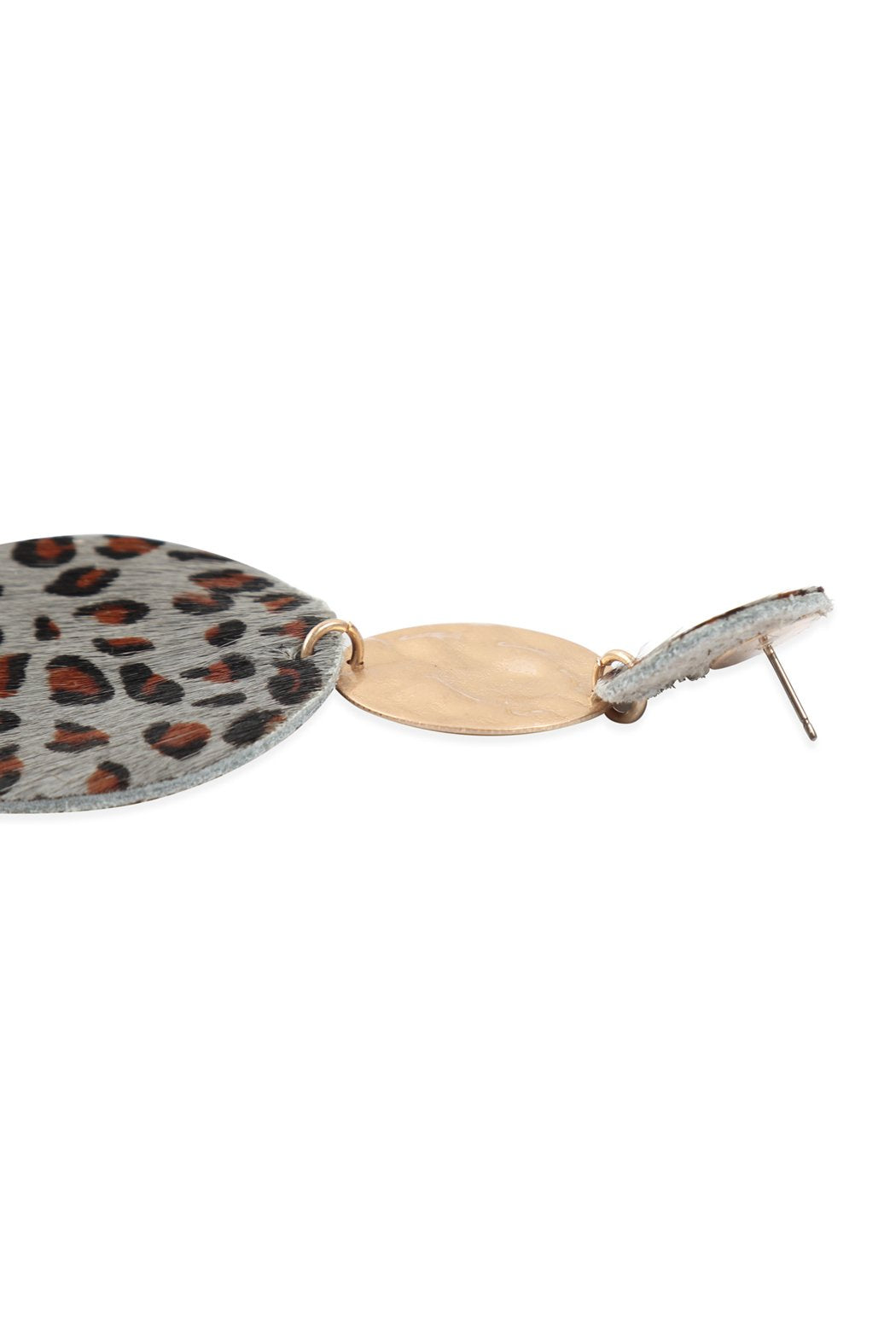 Round Leopard Leather With Metal Link Drop Earrings - 5 COLORS -