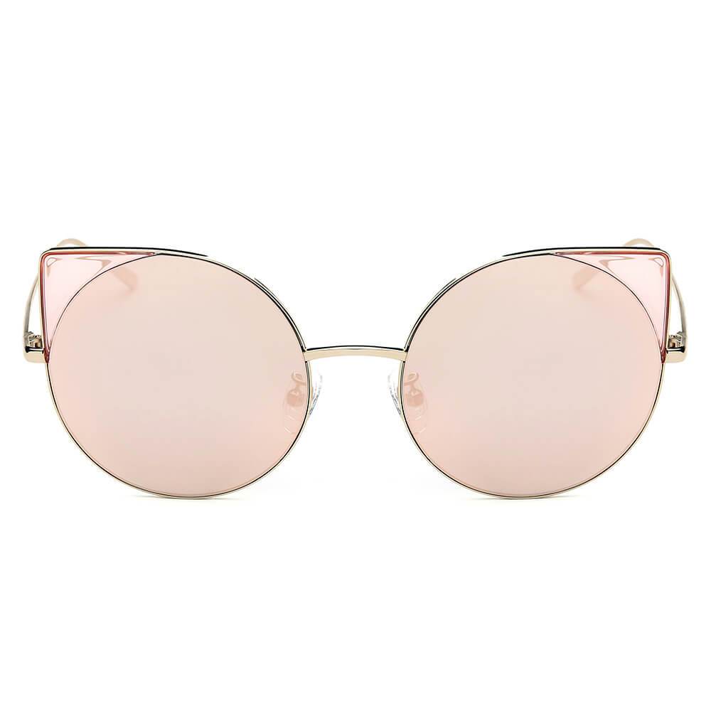 Dublin | CA03 - Women Mirrored Lens Round Cat Eye Sunglasses - 6 COLORS -