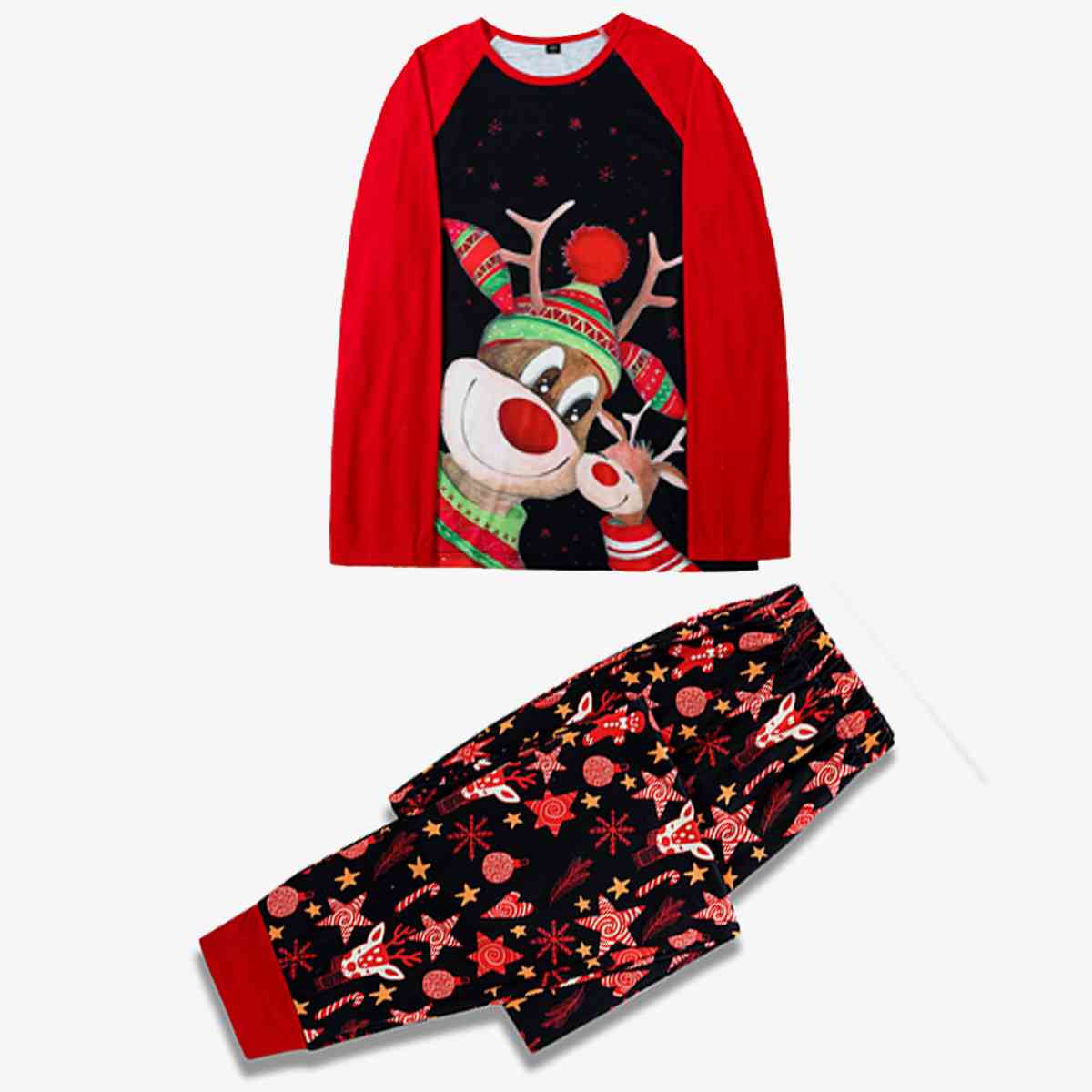 WOMEN Reindeer Graphic Top and Printed Pants Set - T -