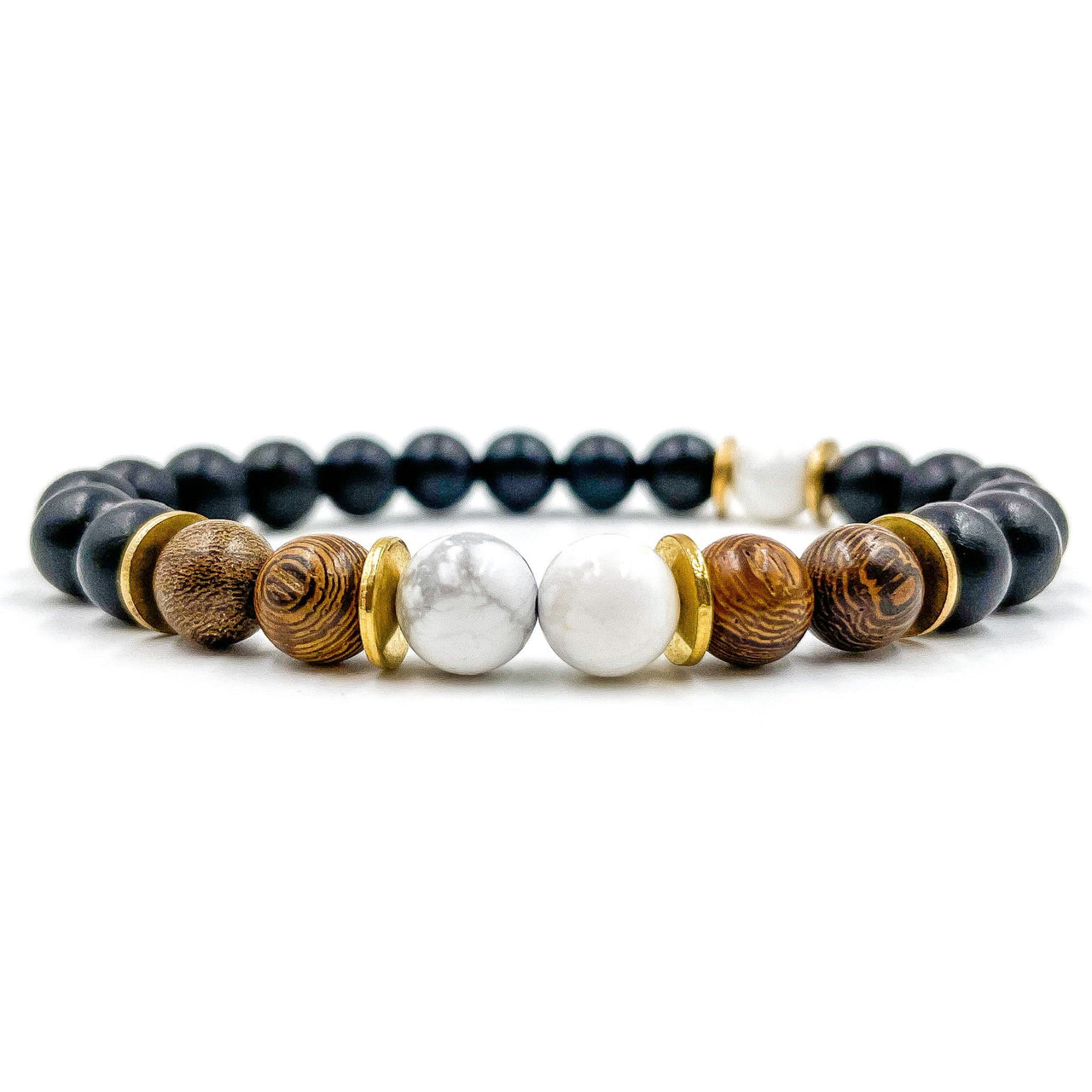 Central Premium - White Howlite, Zebrawood & Ebony Blackwood Mala Beaded Bracelet -