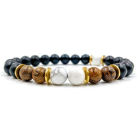 Thumbnail for Central Premium - White Howlite, Zebrawood & Ebony Blackwood Mala Beaded Bracelet -