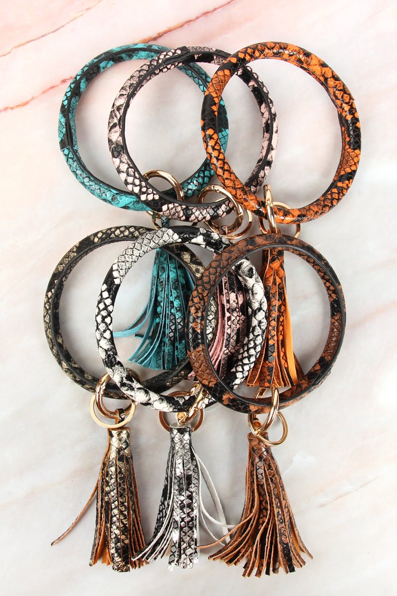 Snake Skin Printed Tassel Key Ring Bracelet - 7 COLORS -