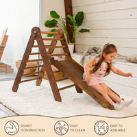 Thumbnail for 2in1 Montessori Climbing Frame Set: Triangle Ladder + Slide Board/Ramp – Chocolate