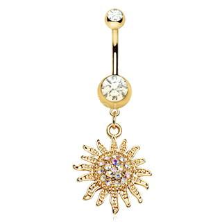 Gold Plated Shimmering Sunburst Dangle Navel Ring -