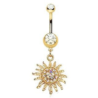 Thumbnail for Gold Plated Shimmering Sunburst Dangle Navel Ring -