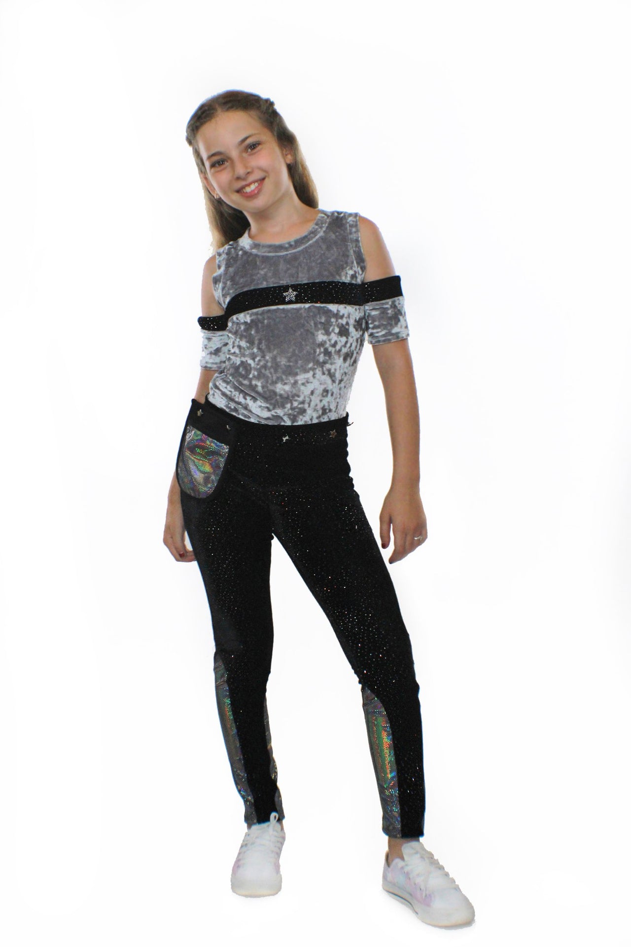 Stardust - Saturn, Silver Crushed Velvet and Glitter Top - 1 COLOR -