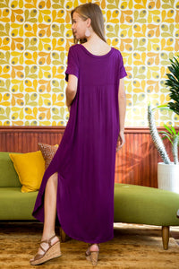 Thumbnail for Riah Fashion - Short Sleeved Side Slit Oversized V-Neck Pocket Maxi Dress - 11 COLORS