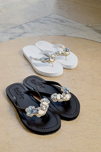 SAND BY SAYA N.Y. - Blue York - Rhinestone Flat Flip Flops Sandal - 5 COLORS -