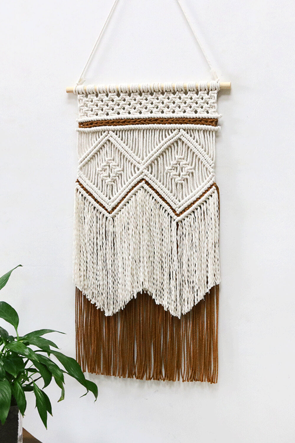 Two-Tone Handmade Macrame Wall Hanging - 27.5" X 15.7" - T - 1 COLOR SCHEME -